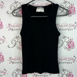 Aware tank top ribbed basic scoop stretchy classic Black Tank Top for Women
